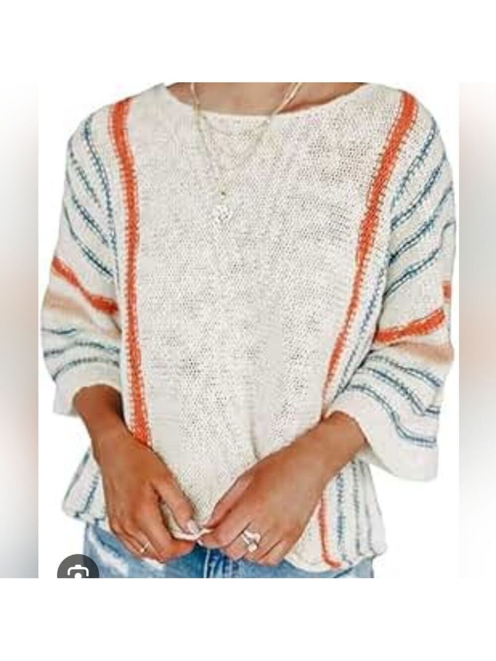 Women's All Season  Striped Sweater - , Orange, Blue, Pink Size 2X